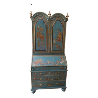 Turquoise/Blue Maitland Smith Vintage Japanese Secretary Desk For Sale