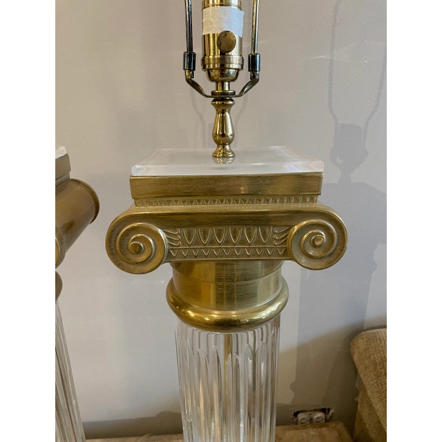 Underwriters Laboratories Vintage Oversized Brass and Crystal Lamps- a Pair For Sale - Image 4 of 11