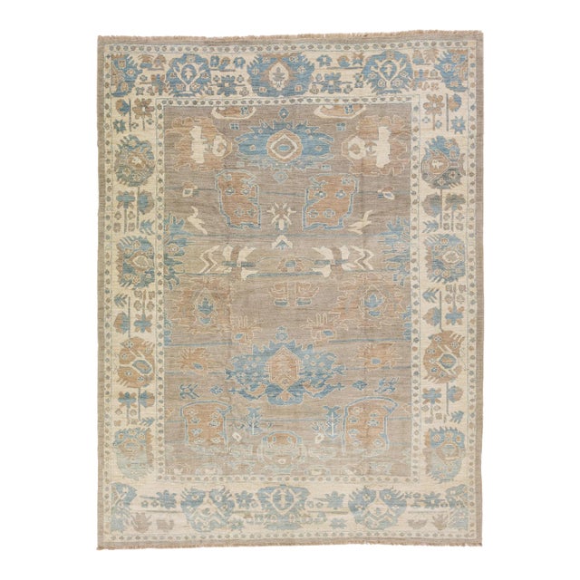 Early 21st Century Modern Sultanabad Handmade Floral Wool Rug in Light Brown For Sale