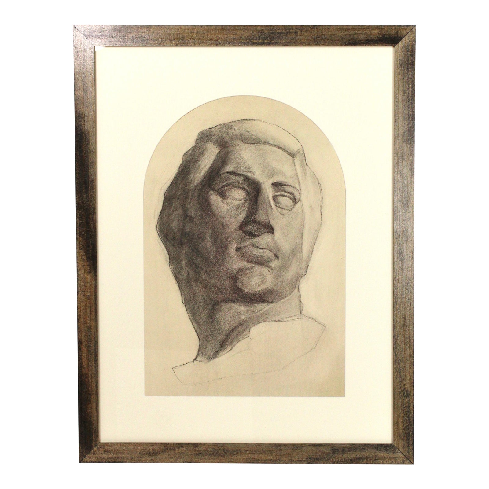 Vintage 1950s Pencil Drawing of Young Male Bust With Arched Opening Mat ...