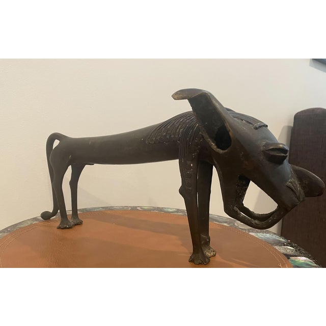 Tribal Decorative African Bronze Statue, in the Manner of Benin Fon Dog For Sale - Image 3 of 6