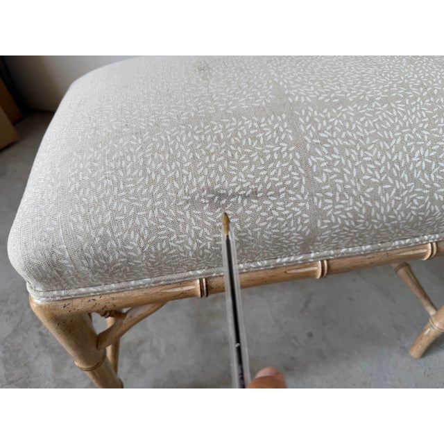 Vintage Hollywood Regency Style Faux Bamboo Carved Upholstered Bench For Sale - Image 12 of 12