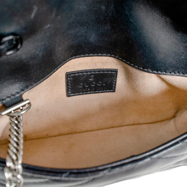 Gucci Gg Black Calfskin Matelasse Monochrome Marmont Chain Belt Bag For Sale - Image 10 of 12