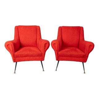 Vintage Italian Armchairs in Red Fabric, 1950s, Set of 2 For Sale