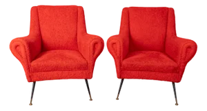 Vintage Italian Armchairs in Red Fabric, 1950s, Set of 2