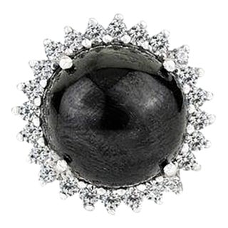11.55 Carat Black Star & Zircon Halo Statement Ring in 925 Silver Size 7.5 For Sale