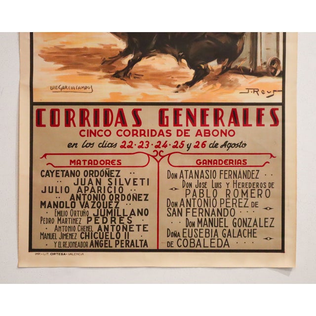 Illustration 1954 Spanish Bullfighting Poster, Bilbao 1954, Luis Garcia Campo For Sale - Image 3 of 5