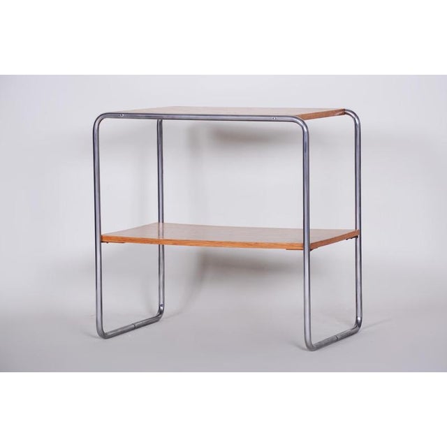 Bauhaus Small Czech Bauhaus Oak and Chrome Table, 1930s For Sale - Image 3 of 9