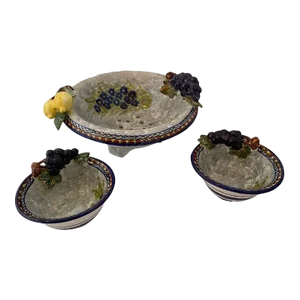 Vintage Vietri Italy Ceramic Colander Style Serving Bowl Set- 3 Pieces