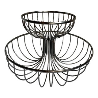 Vintage Industrial Modern Metal Wire 2-Tier Fruit Bowl For Sale