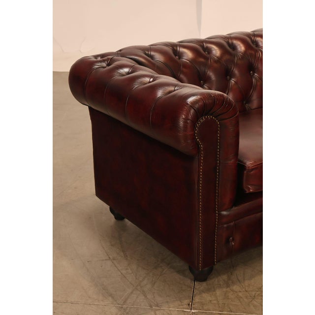 Chesterfield Style Oxford Red Tufted Leather Sofa For Sale In Philadelphia - Image 6 of 18