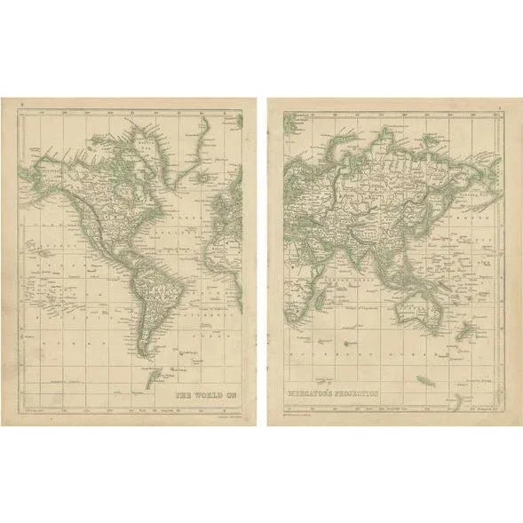 Mid 19th Century Antique Map of the World in Two Sheets, 1852, Set of 2 For Sale - Image 5 of 5