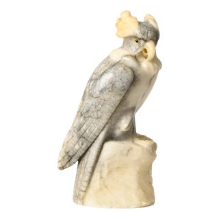 Art Deco Carved Alabaster Sculpture of Cockatoo, 1930s For Sale