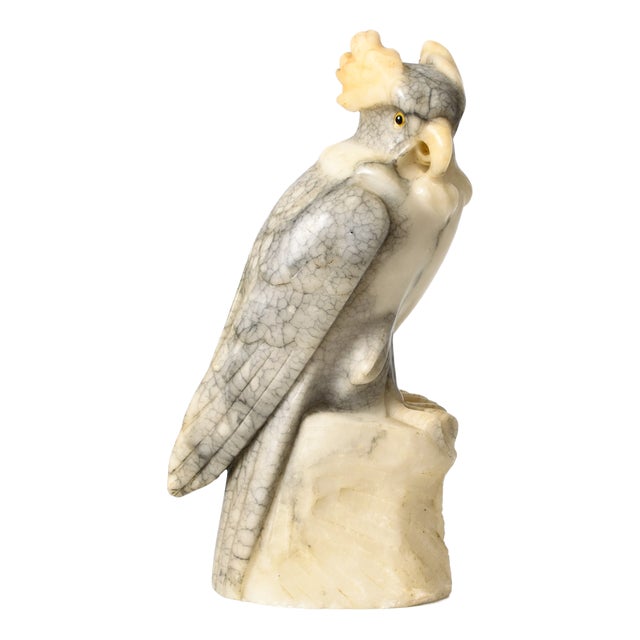 Art Deco Carved Alabaster Sculpture of Cockatoo, 1930s For Sale