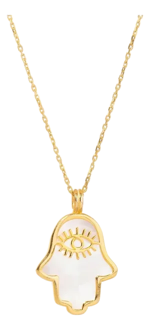 Pearl Divine Hamsa & Evil Eye Pendant Gold Vermeil Chain Necklace
