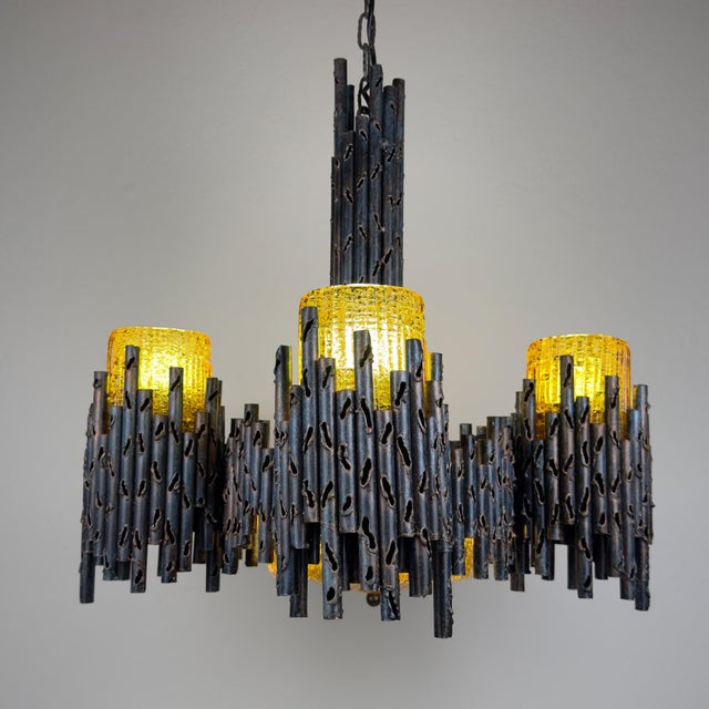 Brutalist Chandelier by Marcello Fantoni for Fantoni Studio, Florence, Italy, 1960s For Sale - Image 4 of 18