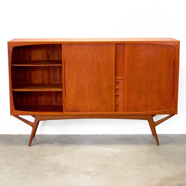 Randers Møbelfabrik Randers Møbelfabrik Danish Teak Highboard With Bar Designed by Harry Østergaard For Sale - Image 4 of 17