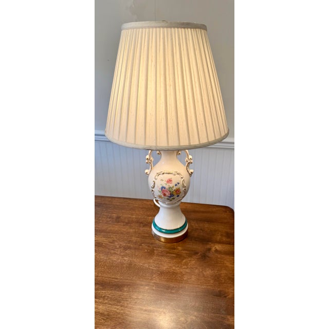 Cream Urn Porcelain Vintage Lamp With Floral Designs For Sale - Image 8 of 12