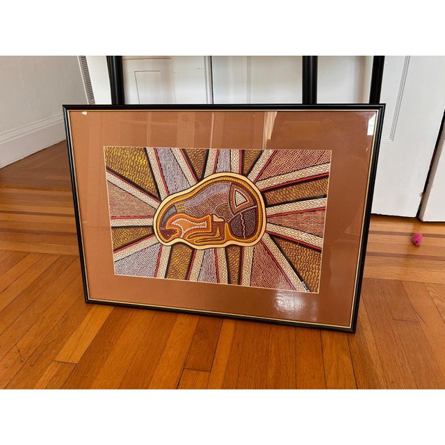 Tribal Australian Aboriginal Geometric Dot Painting Emu Dreamtime Signed Bidirrwi '89 For Sale - Image 3 of 6