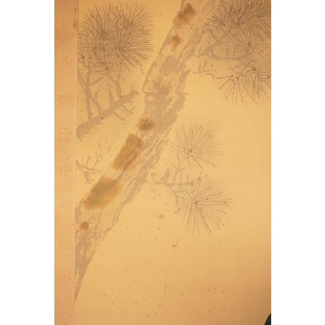 Tan C. 1900-1920s Imai Kōshi "Magpies on a Pine Tree", Japanese Silk Scroll Painting For Sale - Image 8 of 18