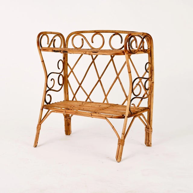 Wonderful Italian two levels bedside or coffee table in bamboo. This amazing piece was designed in Italy during the 1960s....