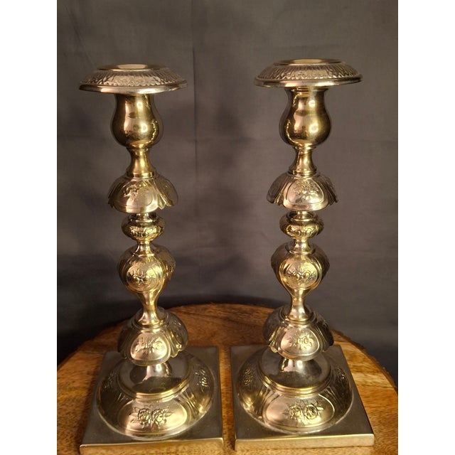 Antique Fraget Warsaw Shabbat Candlesticks Pair No. 4214 Polish Silver Plate 11" For Sale - Image 13 of 18