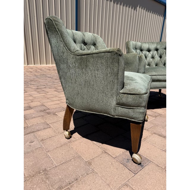 Mid-Century Modern A Pair of Mid-Century Modern Tufted Barrel-Back Club Chairs For Sale - Image 3 of 9
