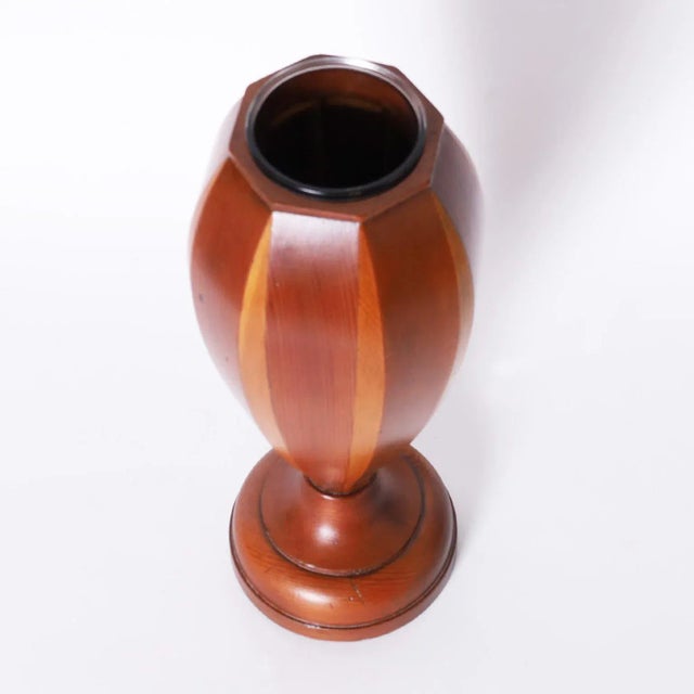 Pair of Mid-Century Glass Lined Wood Vases For Sale - Image 4 of 8