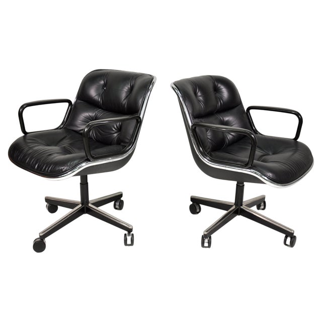Black Leather Executive Desk Chairs by Charles Pollock for Knoll a