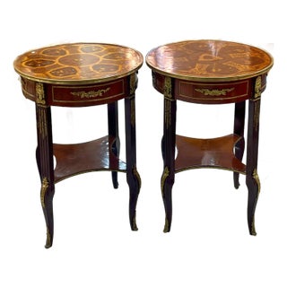 French Style Wood Side Table Set – Copper Finish With Gold Leaf Accents For Sale