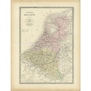 Antique Map of the Netherlands and Belgium, 1875 For Sale