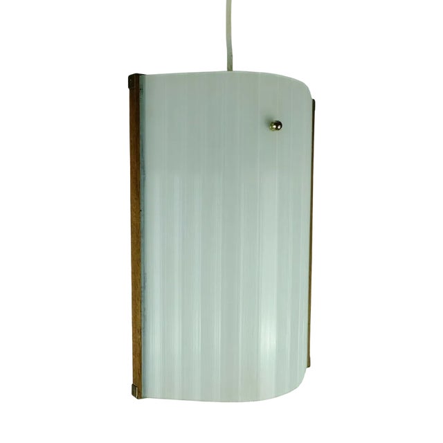 Mid-Century Modern Danish Modern Teak Opal Glass Brass Hanging Lamp For Sale