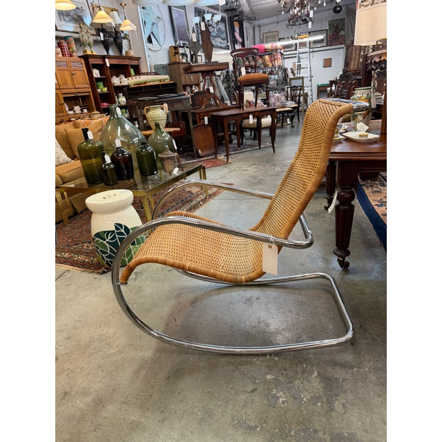 Wood Vintage Mid-Century Chrome & Wicker Rocking Chair For Sale - Image 7 of 7