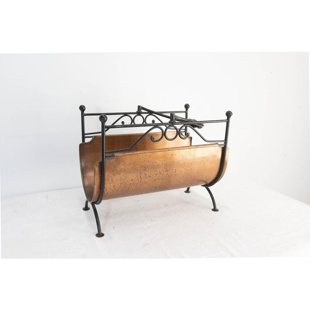 1970s Wood Log Holder Rack in Wrought Iron and Copper, France, 1970 For Sale - Image 5 of 12