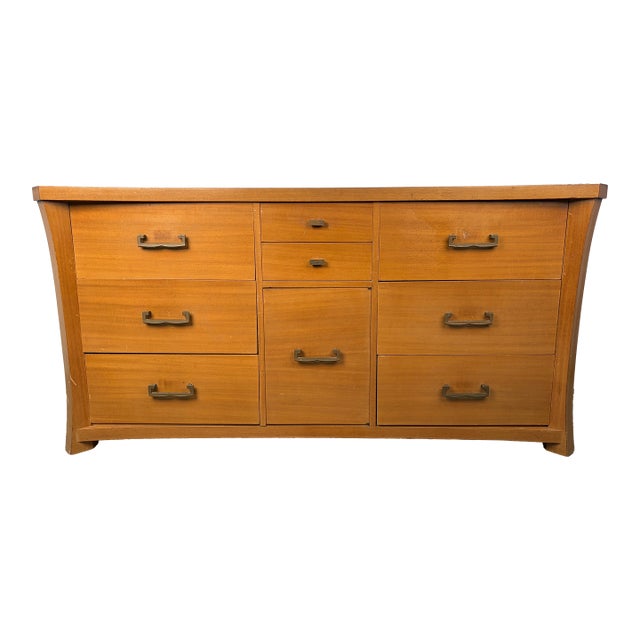 Unique Vintage Mid-Century Dresser With Brass Hardware For Sale