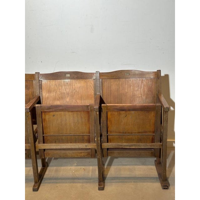 Vintage Wooden Cinema Bench For Sale - Image 4 of 5