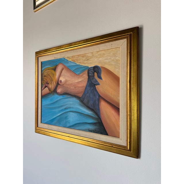 1990's Vintage Reclining Nude Woman Oil on Canvas Painting by Virginia Ausa For Sale - Image 4 of 12