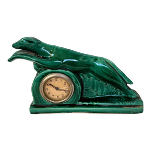 Art Deco Porcelain Greyhound Mantle Piece Original Clock