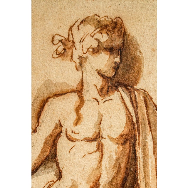 Late 19th Century Mixed Medium Antique Framed Neoclassical Drawing Gouache Watercolor Classical Male Female Figures Art Grand Tour Style For Sale - Image 5 of 16
