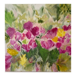 "Floral Festif" Contemporary Original Abstract Botanical Acrylic Painting For Sale