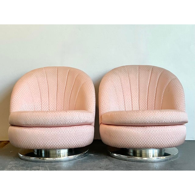 Blush Vintage Milo Baughman for Thayer Coggin Swivel Rocker Chairs - A Pair For Sale - Image 8 of 12