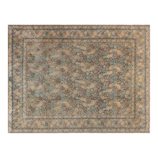 Authentic Persian Tabriz Beige Blue Handmade Wool Rug For Sale