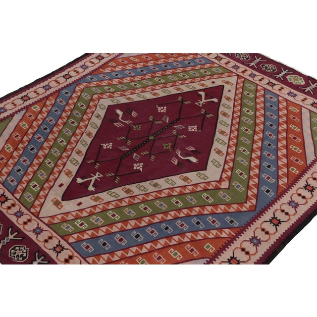 Rug & Kilim 1920s Antique Tribal Kilim in Rare Bordeaux With Vibrant Geometric Patterns For Sale - Image 4 of 6