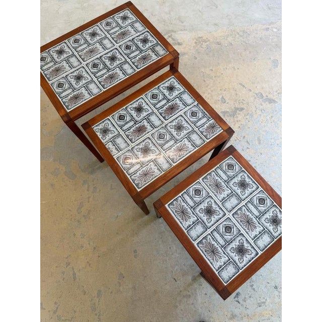 Nesting Tables in Teak and Danish Tiles, Set of 3 For Sale - Image 6 of 11