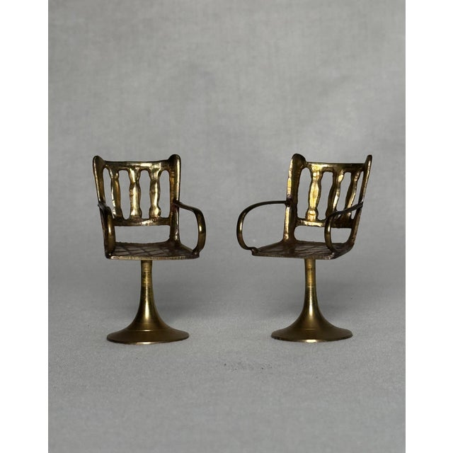 Vintage English Traditional Miniature Solid Brass Chairs, a Pair For Sale - Image 4 of 11