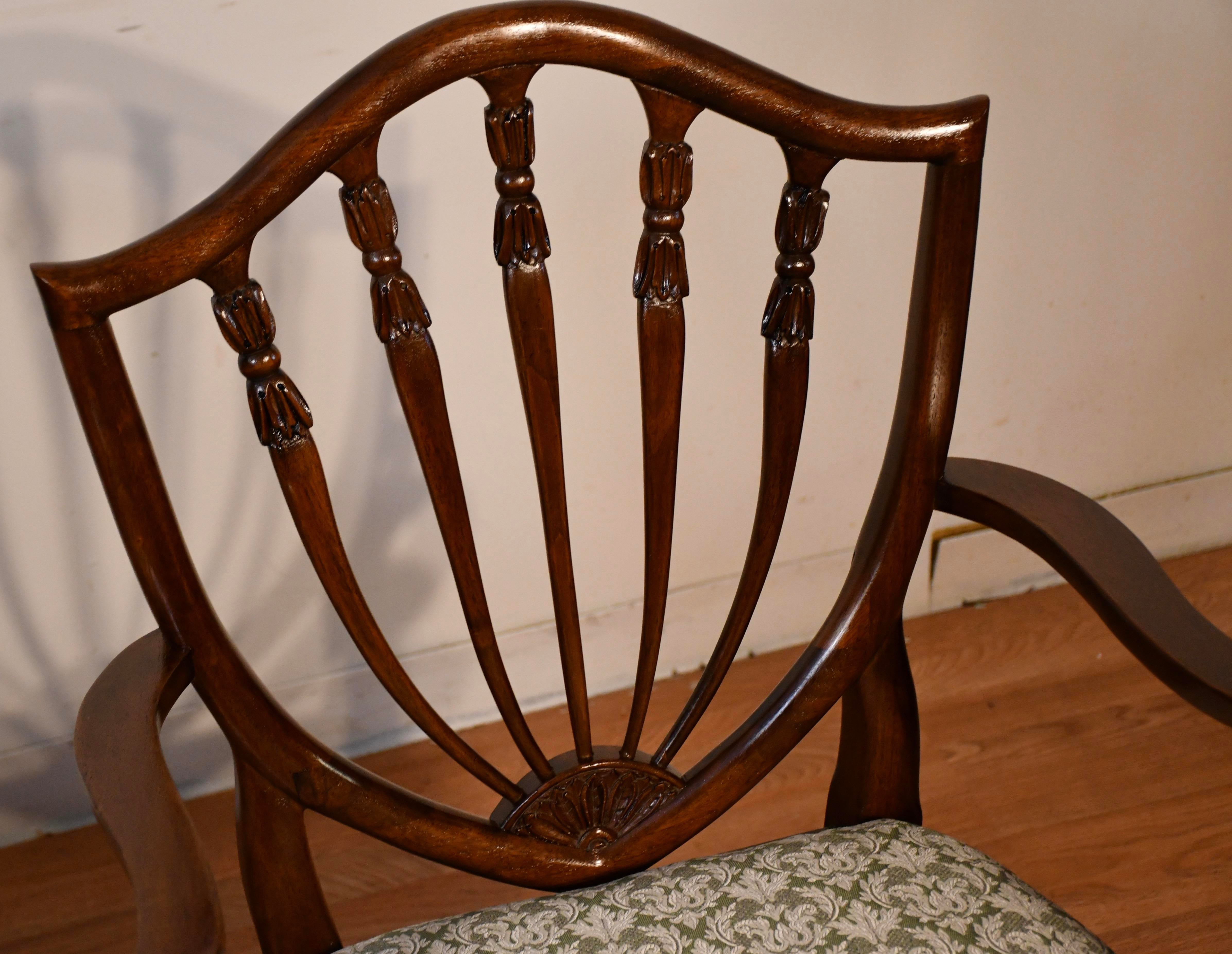 1920 Antique English Solid Walnut Shield-Back Set of Six Dining