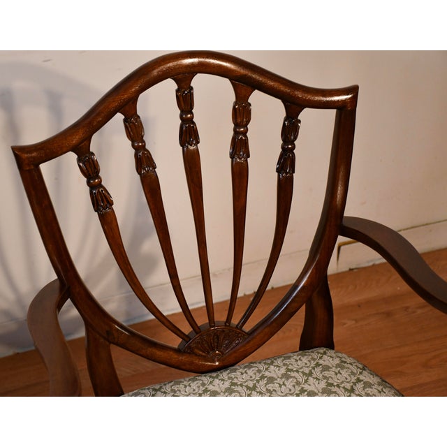 English 1920 Antique English Solid Walnut Shield-Back Set of Six Dining Chairs For Sale - Image 3 of 18