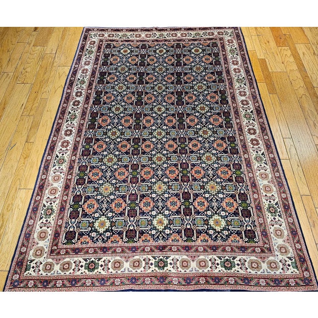 Early 20th Century Vintage Persian Tabriz Afshan Rug, Handwoven Geometric Caucasian Pattern, Navy & Ivory, 7’ X 10’ For Sale - Image 5 of 12