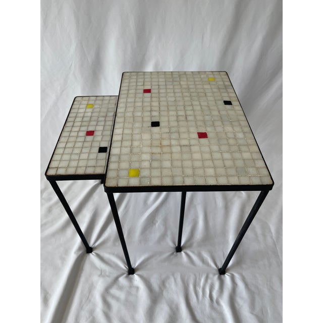 Floris H. Fiedeldij Floris Fiedeldij for Artimeta Attributed 1950's Glass Mosaic Top and Iron Nesting Tables For Sale - Image 4 of 10