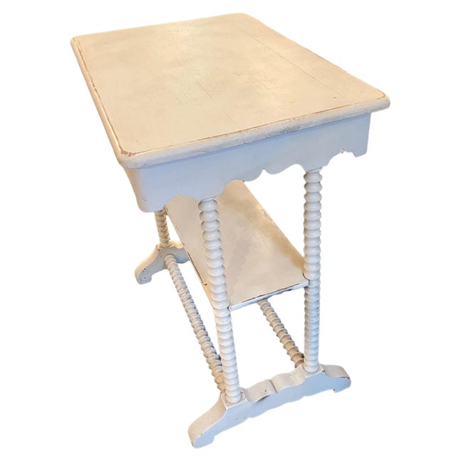 Wood Vintage Shabby Chic White Painted Rectangle Side Table With Spindle Legs For Sale - Image 7 of 12